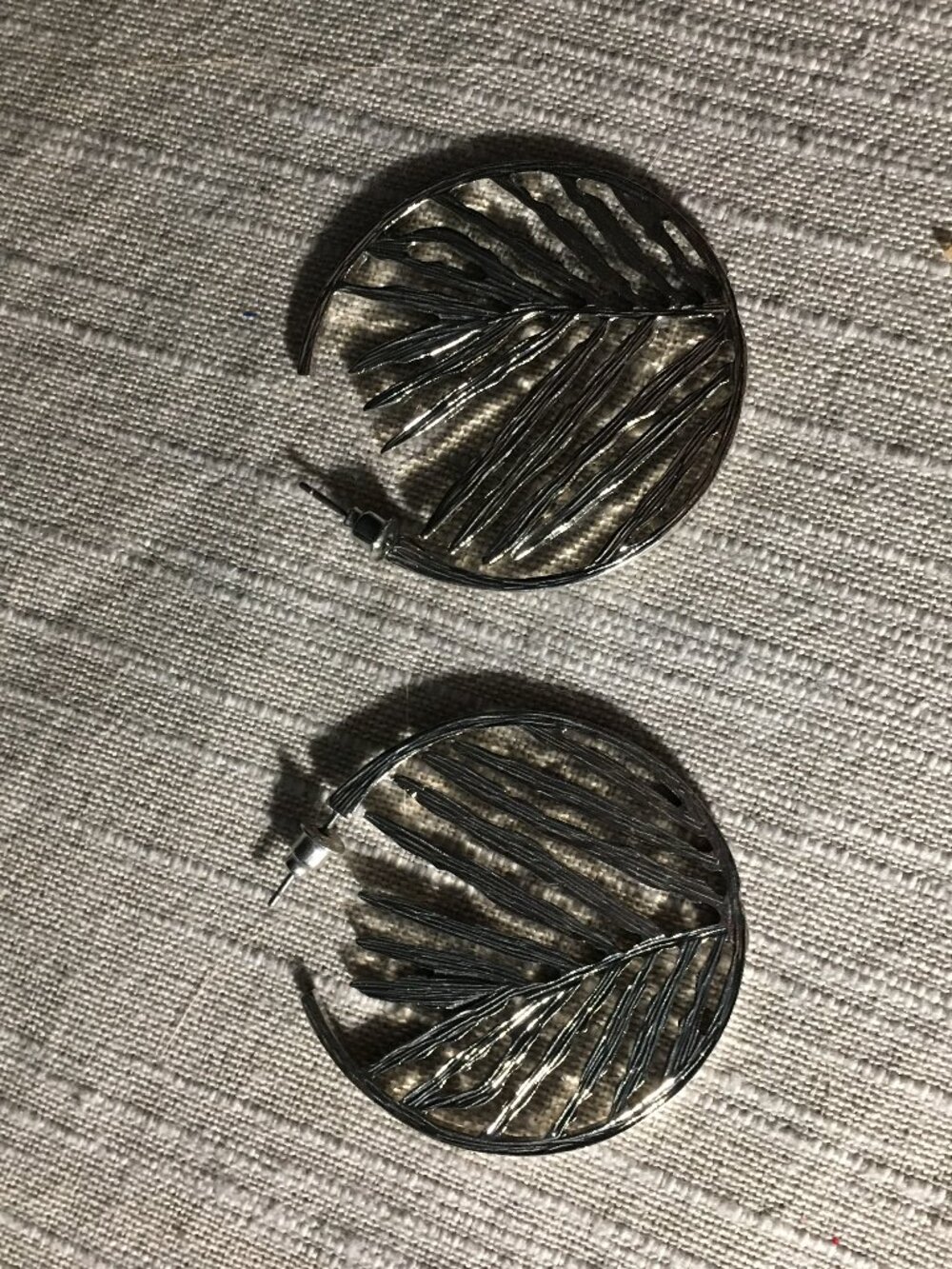 C-Shaped Hoop Earrings with Leaf Design